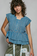 POL Eyelet Embroidery Pintuck Sleeveless Blouse - Desert Sunday