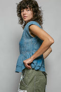 POL Eyelet Embroidery Pintuck Sleeveless Blouse - Desert Sunday