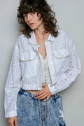 POL Eyelet Textured Cotton Cropped Button Front Jacket - Desert Sunday