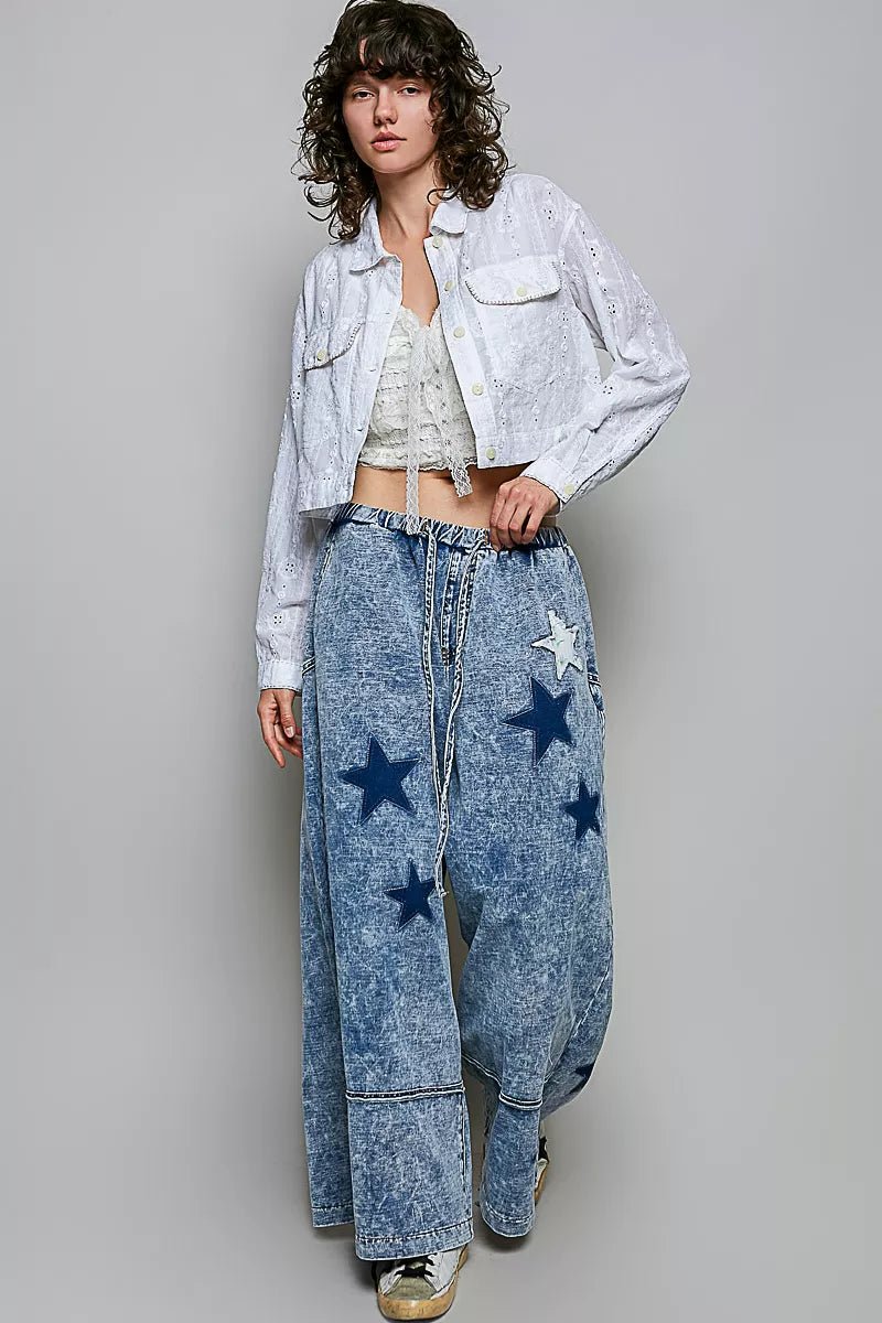 POL Eyelet Textured Cotton Cropped Button Front Jacket - Desert Sunday