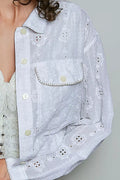 POL Eyelet Textured Cotton Cropped Button Front Jacket - Desert Sunday
