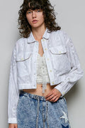 POL Eyelet Textured Cotton Cropped Button Front Jacket - Desert Sunday