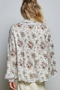POL Floral Lace Trim Pintuck Button-Down Shirt - Desert Sunday