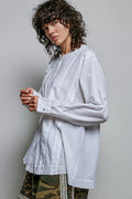 POL Lightweight Ruffle Trim Round Neck Woven Shirt - Desert Sunday