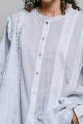 POL Lightweight Ruffle Trim Round Neck Woven Shirt - Desert Sunday