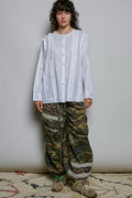 POL Lightweight Ruffle Trim Round Neck Woven Shirt - Desert Sunday