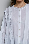 POL Lightweight Ruffle Trim Round Neck Woven Shirt - Desert Sunday
