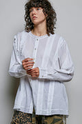 POL Lightweight Ruffle Trim Round Neck Woven Shirt - Desert Sunday