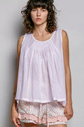 POL POL Round Neck Sleeveless Striped Pleated Cotton Top - Desert Sunday