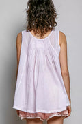 POL POL Round Neck Sleeveless Striped Pleated Cotton Top - Desert Sunday