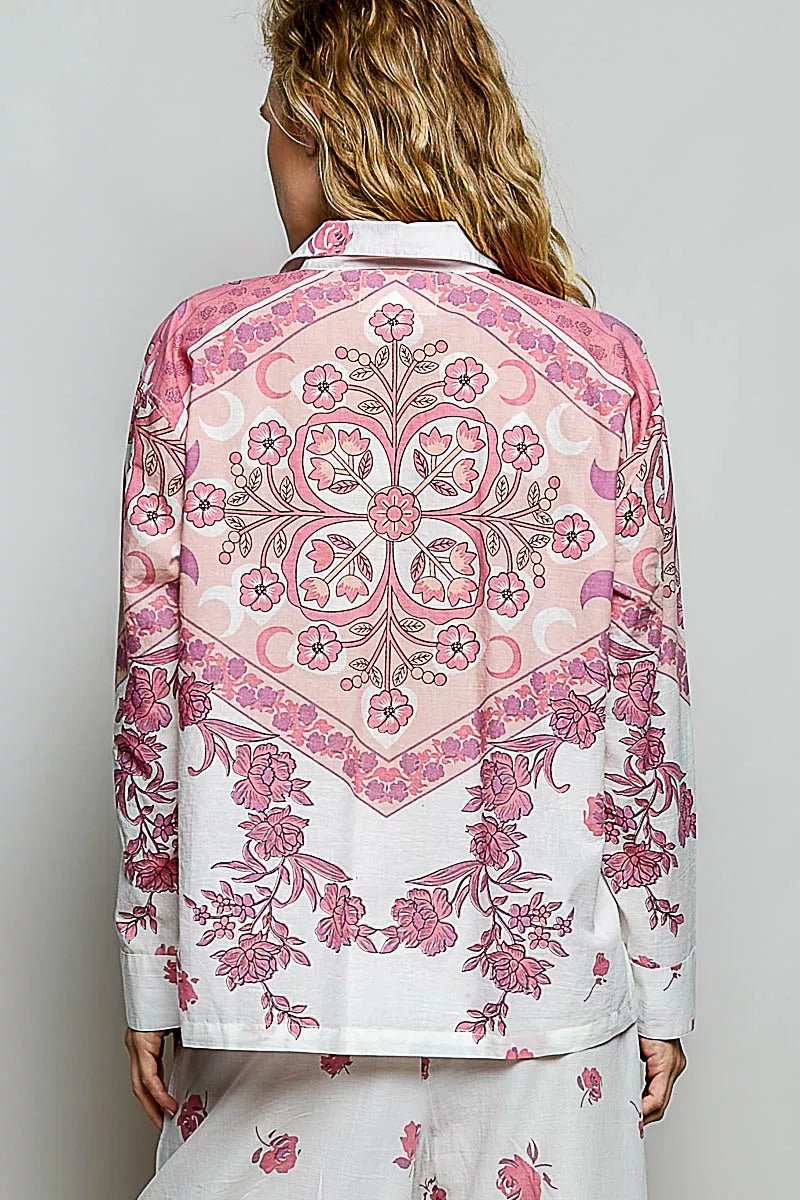 POL Printed Floral Button Down Shirt - Desert Sunday