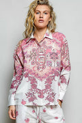 POL Printed Floral Button Down Shirt - Desert Sunday