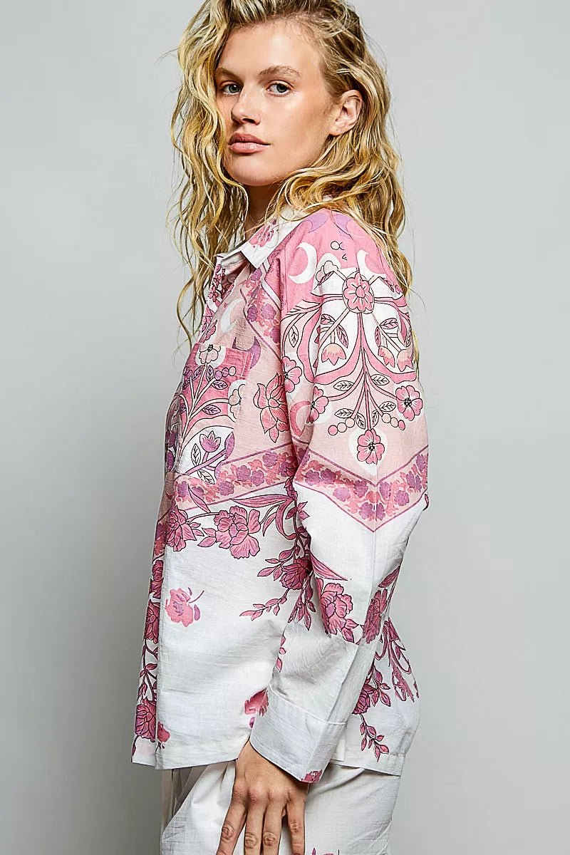 POL Printed Floral Button Down Shirt - Desert Sunday