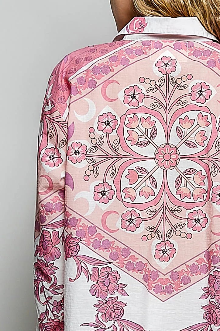 POL Printed Floral Button Down Shirt - Desert Sunday