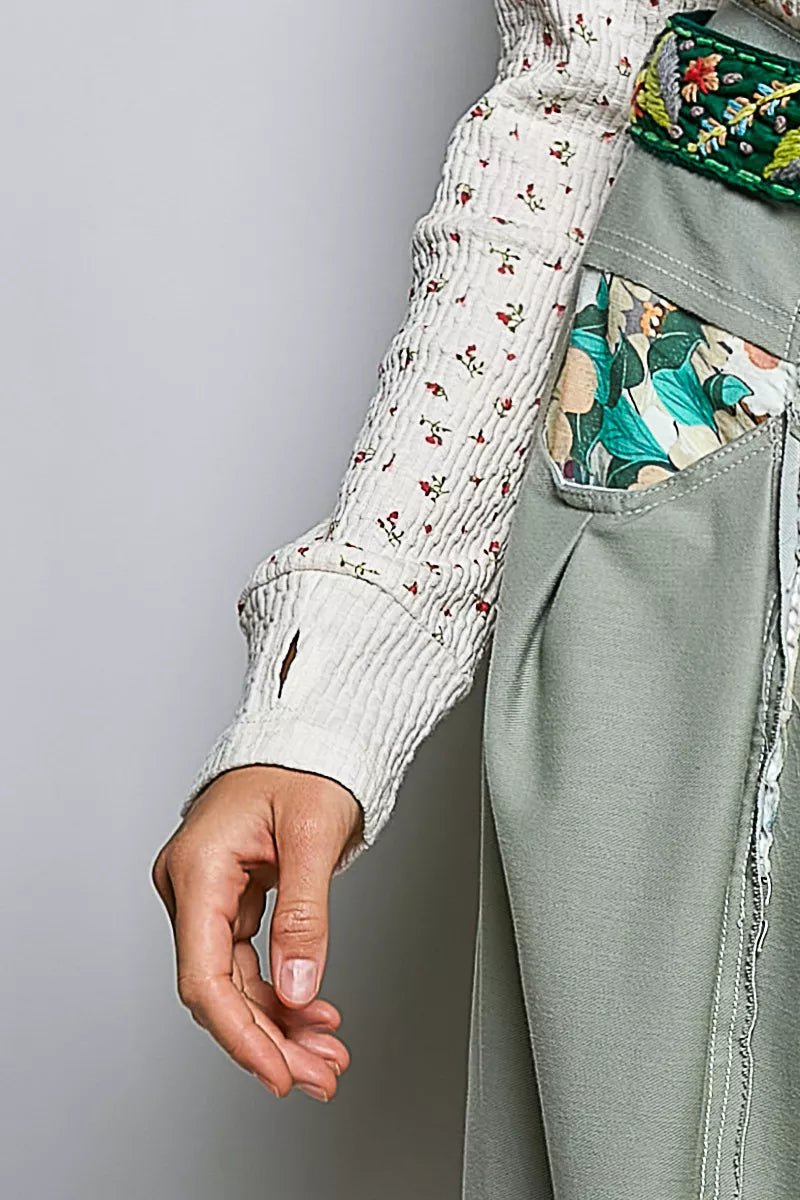 POL Ribbed Knit Floral Crew Neck Long Sleeve Top - Desert Sunday