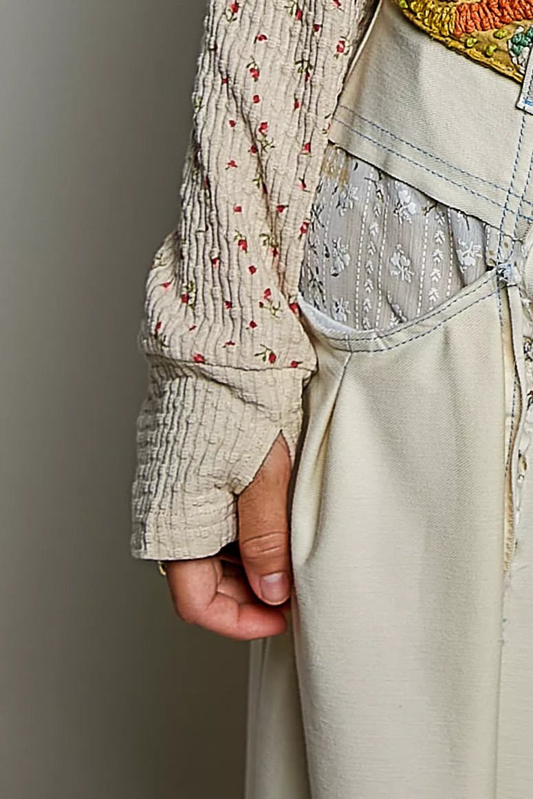 POL Ribbed Knit Floral Crew Neck Long Sleeve Top - Desert Sunday