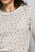 POL Ribbed Knit Floral Crew Neck Long Sleeve Top - Desert Sunday