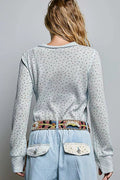 POL Ribbed Knit Floral Crew Neck Long Sleeve Top - Desert Sunday
