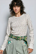 POL Ribbed Knit Floral Crew Neck Long Sleeve Top - Desert Sunday