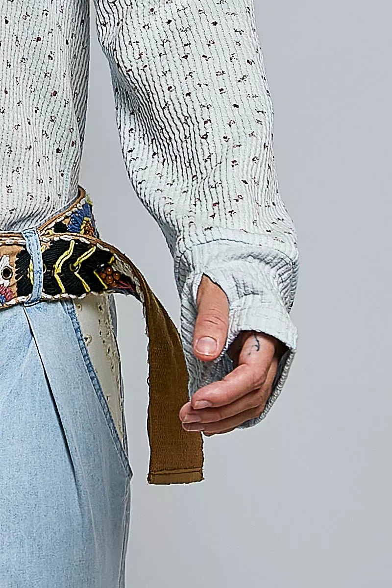 POL Ribbed Knit Floral Crew Neck Long Sleeve Top - Desert Sunday