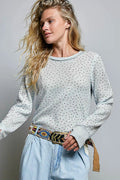 POL Ribbed Knit Floral Crew Neck Long Sleeve Top - Desert Sunday