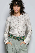 POL Ribbed Knit Floral Crew Neck Long Sleeve Top - Desert Sunday