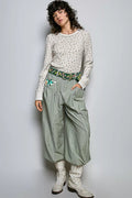 POL Ribbed Knit Floral Crew Neck Long Sleeve Top - Desert Sunday