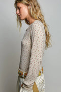 POL Ribbed Knit Floral Crew Neck Long Sleeve Top - Desert Sunday