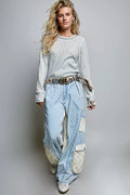 POL Ribbed Knit Floral Crew Neck Long Sleeve Top - Desert Sunday