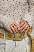 POL Ribbed Knit Floral Crew Neck Long Sleeve Top - Desert Sunday