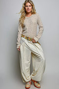 POL Ribbed Knit Floral Crew Neck Long Sleeve Top - Desert Sunday