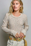POL Ribbed Knit Floral Crew Neck Long Sleeve Top - Desert Sunday