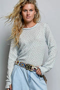 POL Ribbed Knit Floral Crew Neck Long Sleeve Top - Desert Sunday