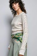 POL Ribbed Knit Floral Crew Neck Long Sleeve Top - Desert Sunday
