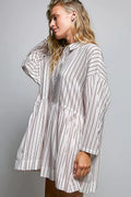POL Striped Gathered Waist Woven Shirt Dress - Desert Sunday