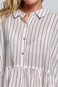 POL Striped Gathered Waist Woven Shirt Dress - Desert Sunday