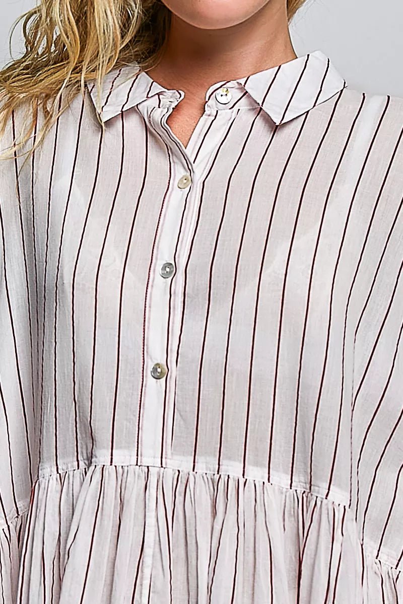 POL Striped Gathered Waist Woven Shirt Dress - Desert Sunday