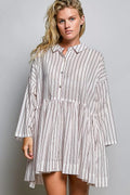 POL Striped Gathered Waist Woven Shirt Dress - Desert Sunday