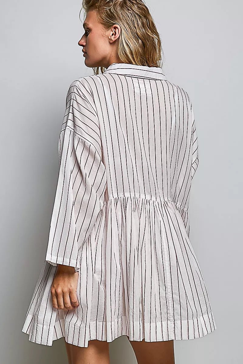 POL Striped Gathered Waist Woven Shirt Dress - Desert Sunday
