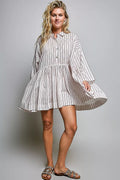 POL Striped Gathered Waist Woven Shirt Dress - Desert Sunday