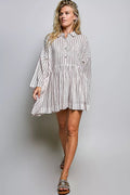 POL Striped Gathered Waist Woven Shirt Dress - Desert Sunday