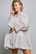 POL Striped Gathered Waist Woven Shirt Dress - Desert Sunday