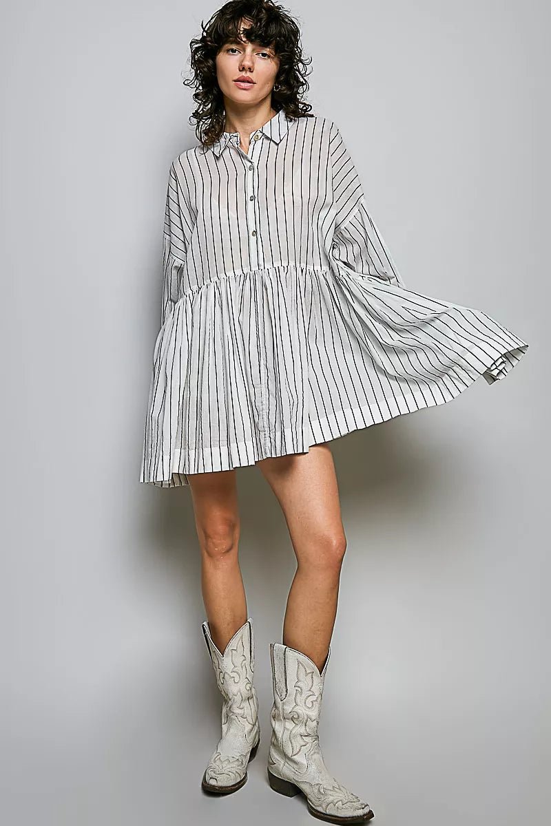 POL Striped Relaxed Fit Shirt Dress - Desert Sunday