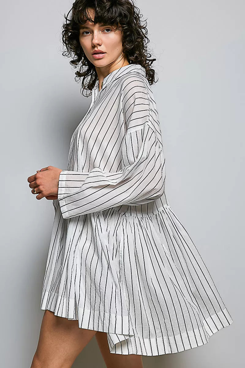 POL Striped Relaxed Fit Shirt Dress - Desert Sunday