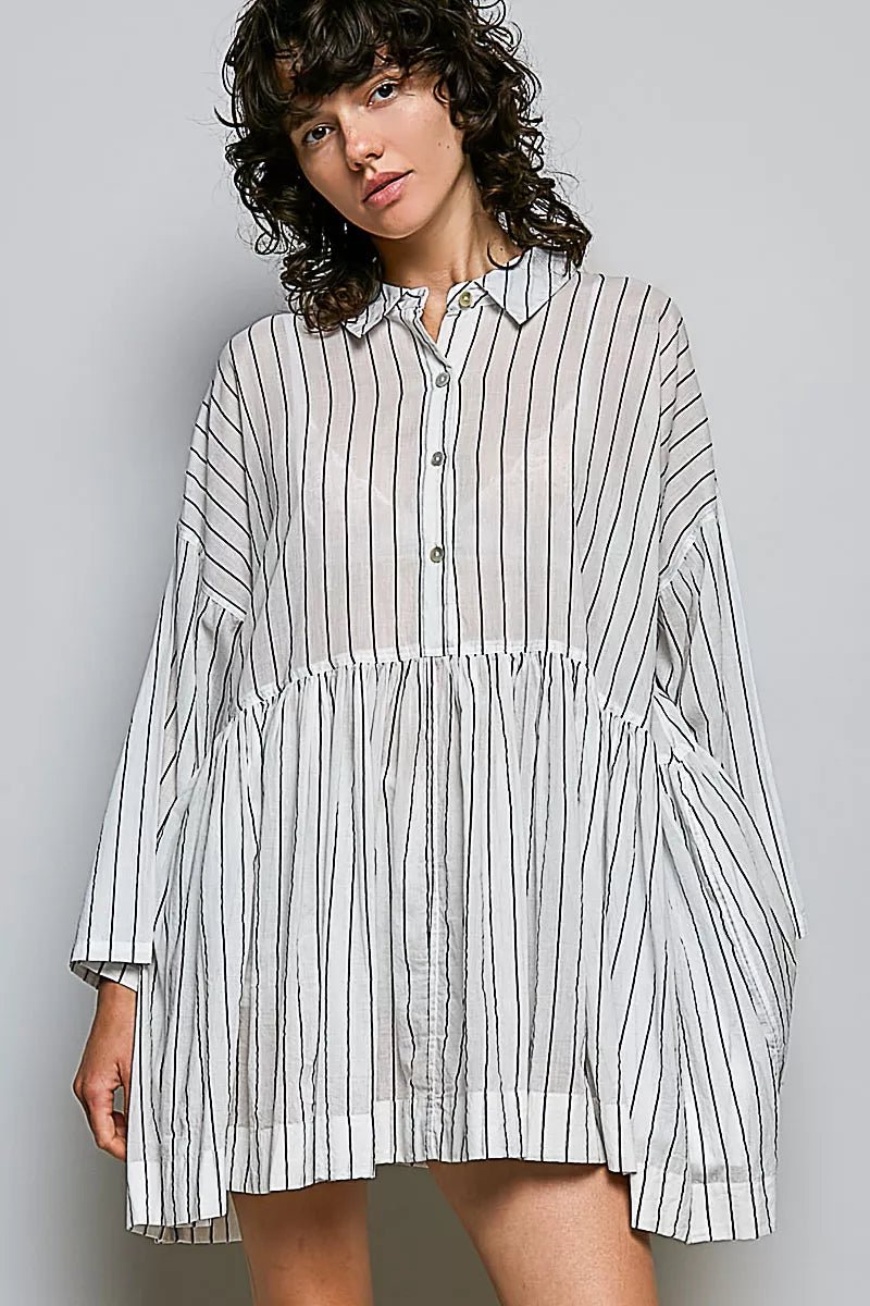 POL Striped Relaxed Fit Shirt Dress - Desert Sunday
