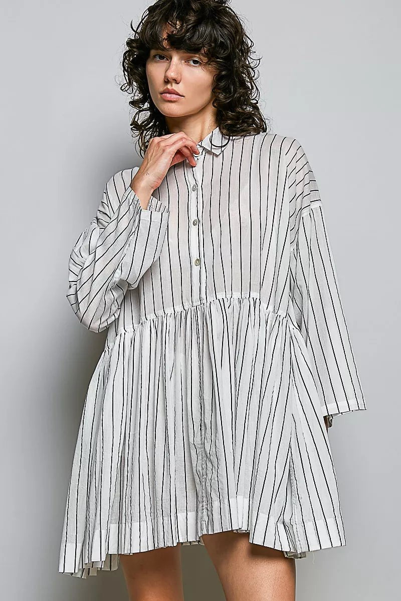 POL Striped Relaxed Fit Shirt Dress - Desert Sunday
