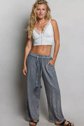 POL Tassel Drawstring Embroidered Wide Leg Woven Pants - Desert Sunday
