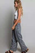 POL Tassel Drawstring Embroidered Wide Leg Woven Pants - Desert Sunday