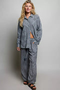 POL Tassel Drawstring Embroidered Wide Leg Woven Pants - Desert Sunday