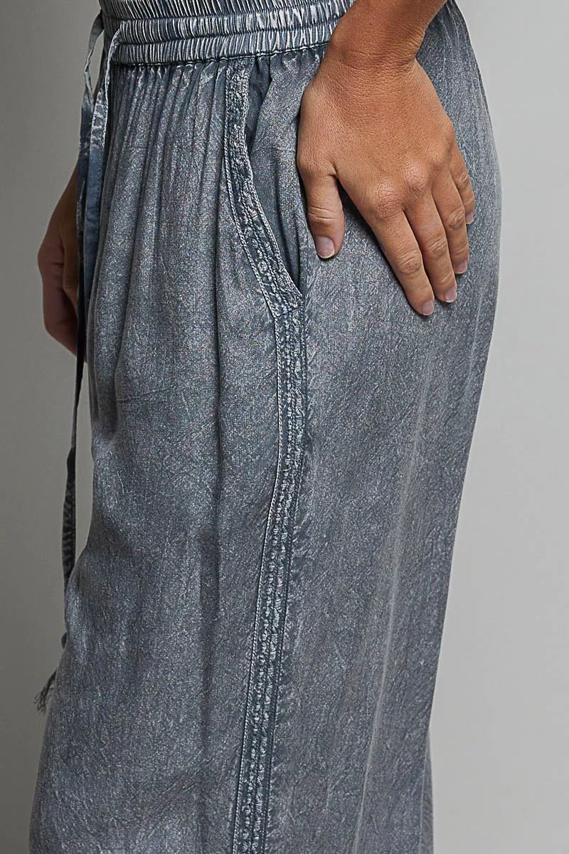 POL Tassel Drawstring Embroidered Wide Leg Woven Pants - Desert Sunday